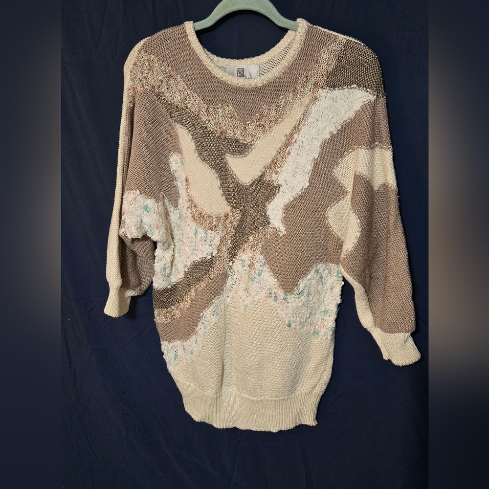 Illustrations Sweater - Patchwork - Abstract Pattern - Metallic Thread- Size M